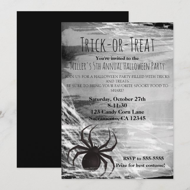 Invitation Cartons d'invitation pour soirée Halloween Toile d (Devant / Derrière)