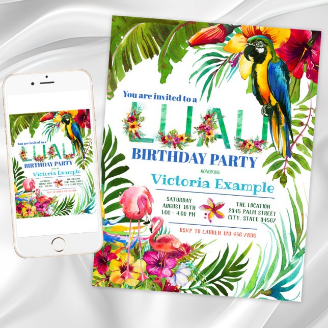 Invitation Cartons d'invitation pour soirée Luau (Colorful luau birthday party invitation. Instant download and printed invitations available.)