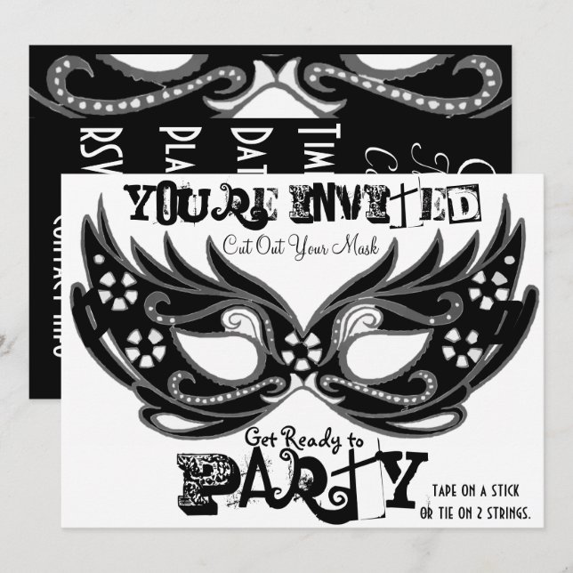 Invitation Cartons d'invitation pour soirée "Masque à découpe (Devant / Derrière)