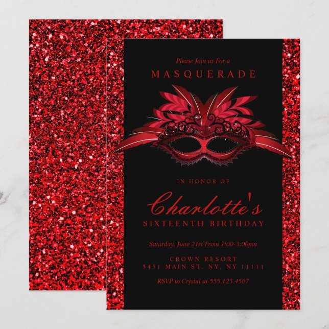 Invitation Cartons d'invitation pour soirée masquée avec pail (Devant / Derrière)