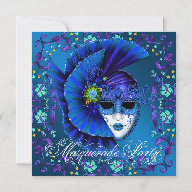 Invitation Cartons d'invitation pour soirée masquée bleu roya (Devant)