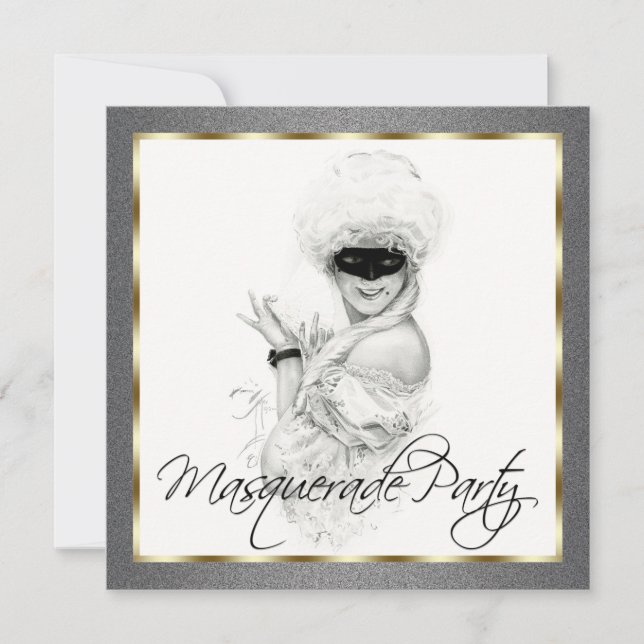 Invitation Cartons d'invitation pour soirée masquée noir et o (Devant)
