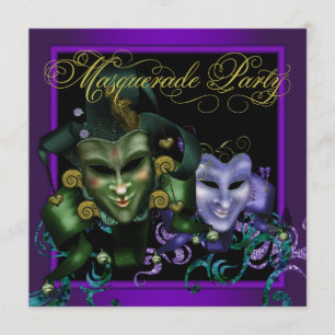 Invitation Cartons d'invitation pour soirée masquée or et vio