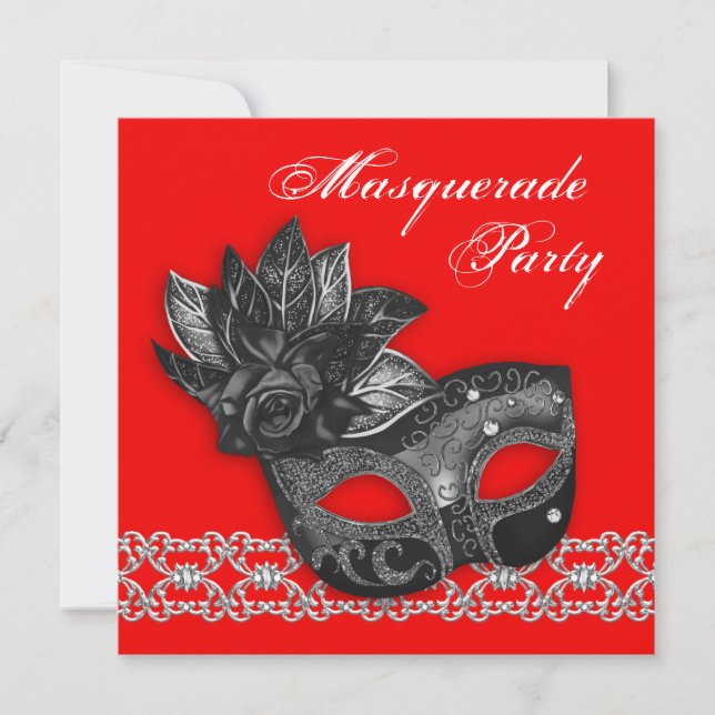 Invitation Cartons d'invitation pour soirée masquée rouge et  (Devant)