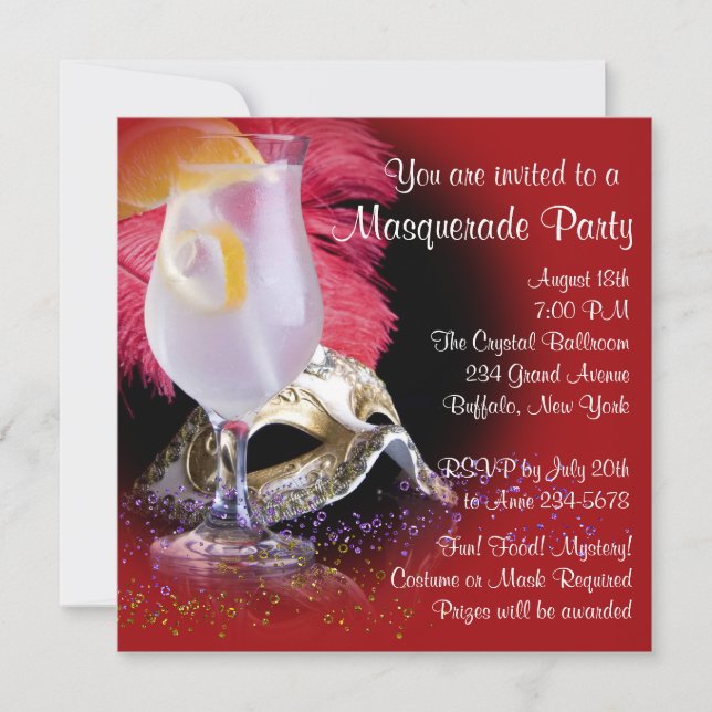 Invitation Cartons d'invitation pour soirée masquée rouge et  (Devant)