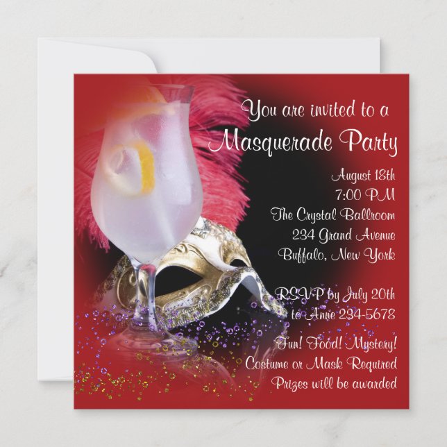 Invitation Cartons d'invitation pour soirée masquée rouge et  (Devant)