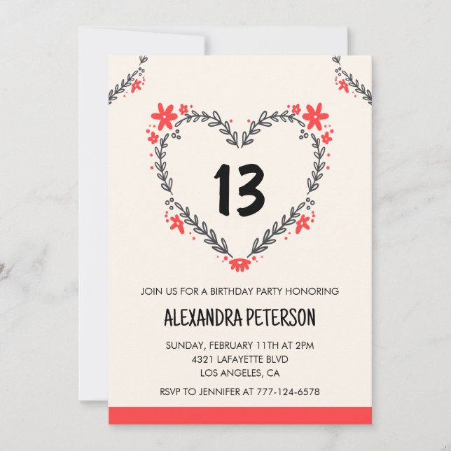 Invitation Cartons d'invitation pour son 13e anniversaire flo (Devant)