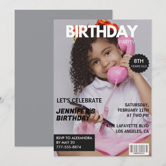 Invitation Cartons d'invitation pour son 8ème anniversaire Co (Devant / Derrière)