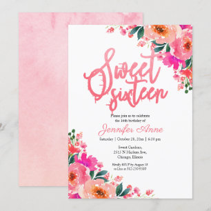 Invitation Cartons d'invitation pour Sweet 16 Fleurs rose vif