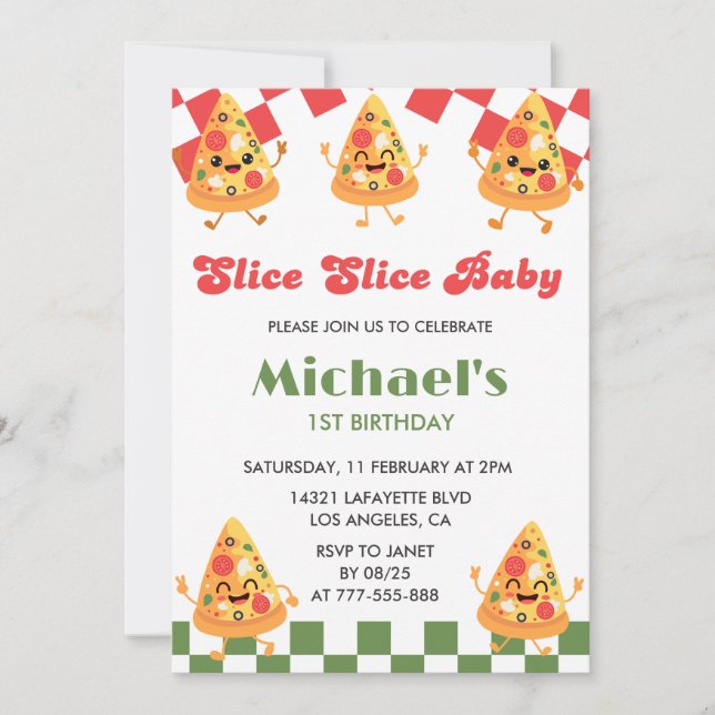 Invitation Cartons d'invitation pour un 1er anniversaire Pizz (Devant)