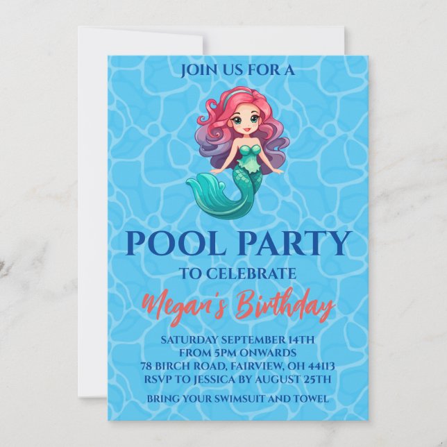 Invitation cartons d'invitation pour une fête mermaid au bord (Devant)