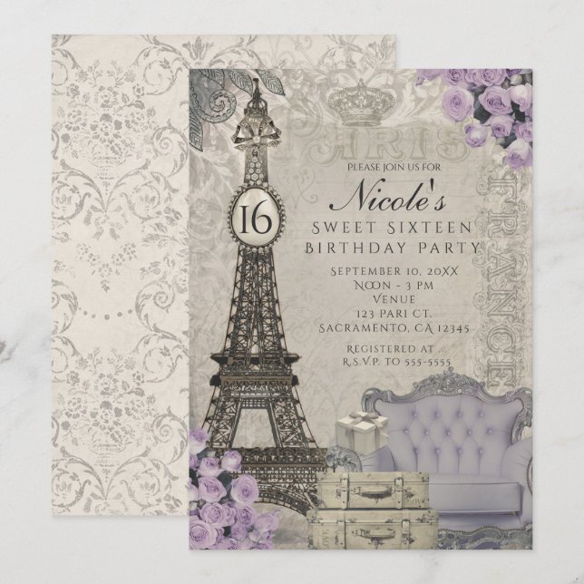 Invitation Cartons d'invitation pour une soirée aux roses vio (Devant / Derrière)