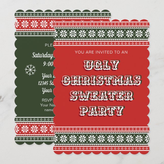 Invitation Cartons d'invitation pour une soirée pull de Noël  (Devant / Derrière)