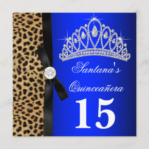 Invitation Cartons d'invitation Quinceanera Léopard Bleu Roya