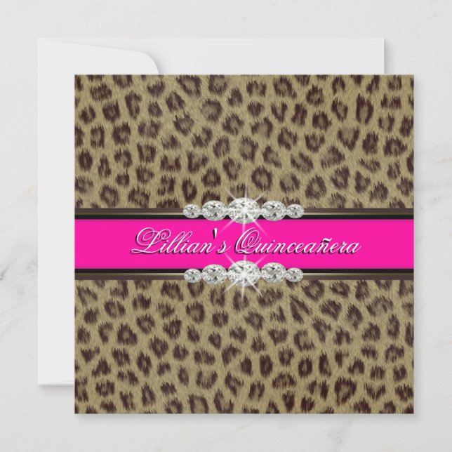 Invitation Cartons d'invitation Quinceanera Léopard Rose Chau (Devant)