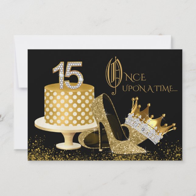 Invitation Cartons d'invitation Quinceanera noirs et or (Devant)