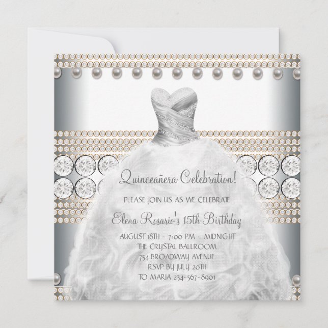 Invitation Cartons d'invitation Quinceanera robe de soirée or (Devant)