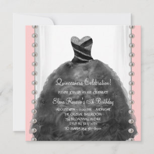 Invitation Cartons d'invitation Quinceanera Rose Corail et No