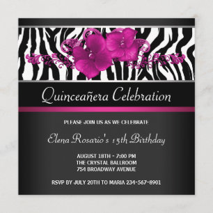 Invitation Cartons d'invitation Quinceanera Zèbre Rose Chaud