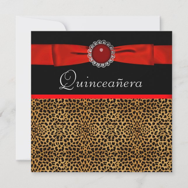 Invitation Cartons d'invitation Red Leopard Red Quinceañera (Devant)