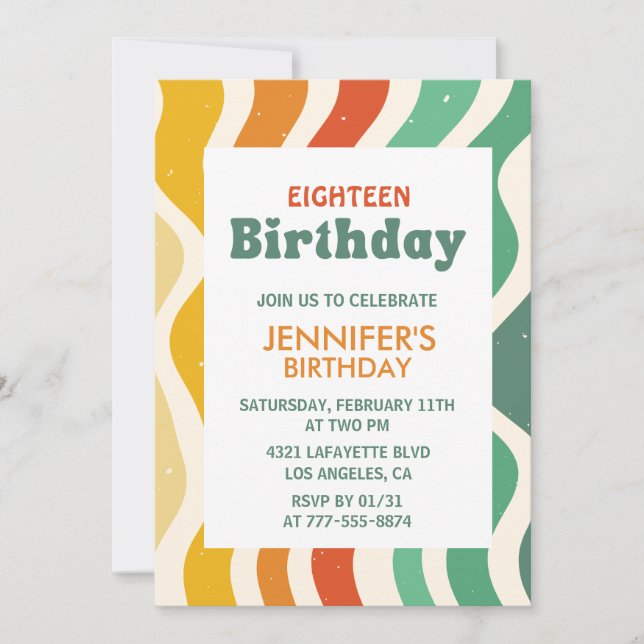 Invitation Cartons d'invitation rétro pour 18 ans Groovy Wavy (Devant)