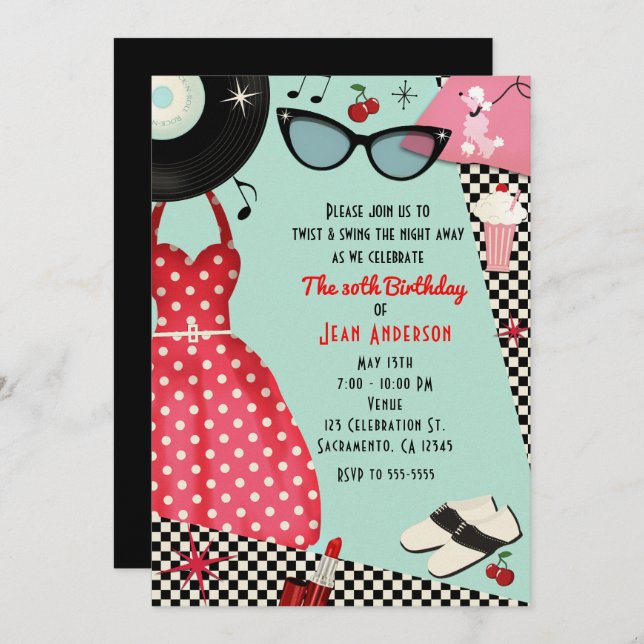 Invitation Cartons d'invitation rétro vintage années 50 (Devant / Derrière)