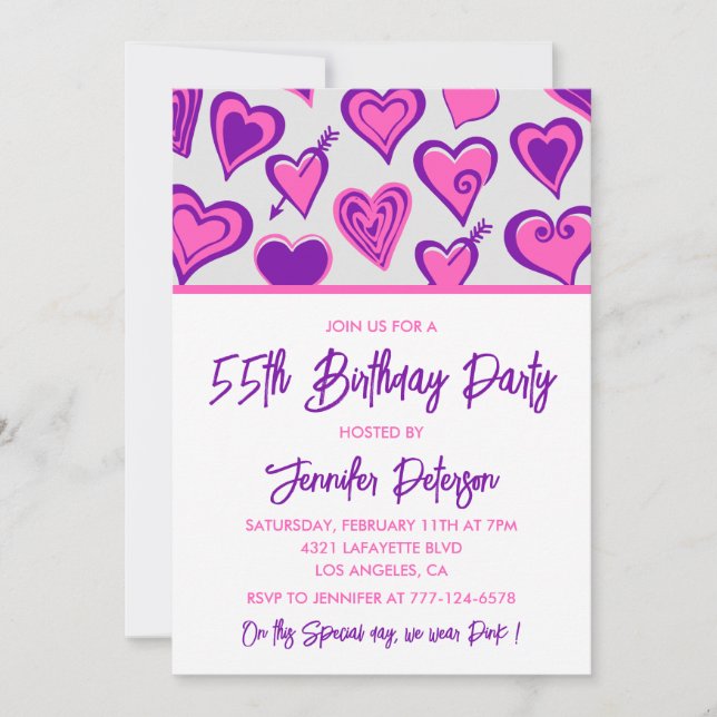 Invitation Cartons d'invitation rose 55e anniversaire Glam He (Devant)