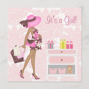 Invitation Cartons d'invitation Rose Damassé pour Baby Shower