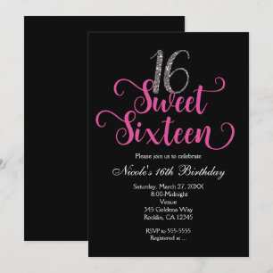 Invitation Cartons d'invitation rose et noir pour anniversair