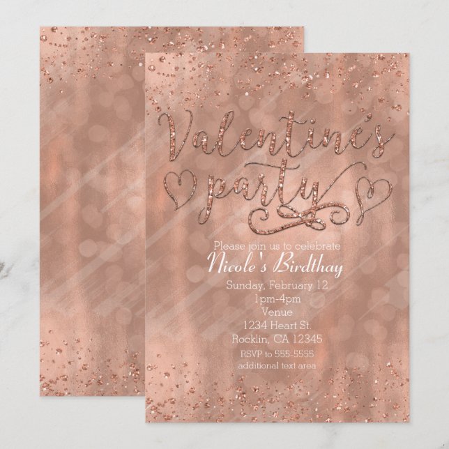 Invitation Cartons d'invitation rose gold glamour pour fête d (Devant / Derrière)
