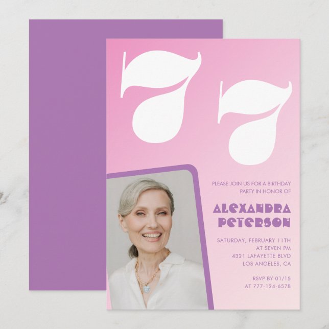 Invitation Cartons d'invitation rose Groovy pour 77e annivers (Devant / Derrière)