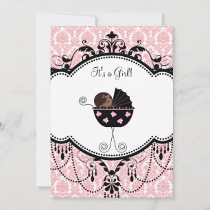 Invitation Cartons d'invitation Rose Noir Damassé pour Baby S
