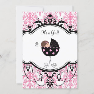 Invitation Cartons d'invitation Rose Noir Damassé pour Baby S