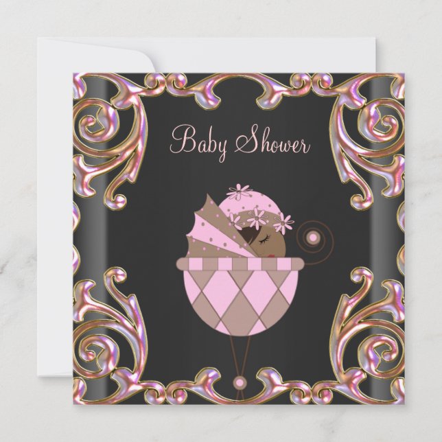 Invitation Cartons d'invitation Rose Noir Or Dentelle pour Fi (Devant)