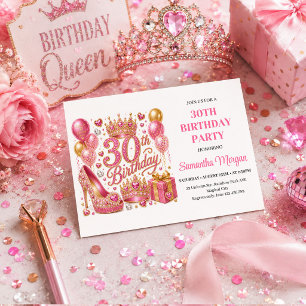 Invitation Cartons d'invitation rose pailleté or pour trentiè