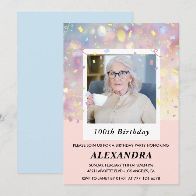 Invitation Cartons d'invitation rose pour 100e anniversaire C (Devant / Derrière)