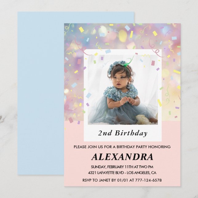 Invitation Cartons d'invitation rose pour 2ème anniversaire C (Devant / Derrière)