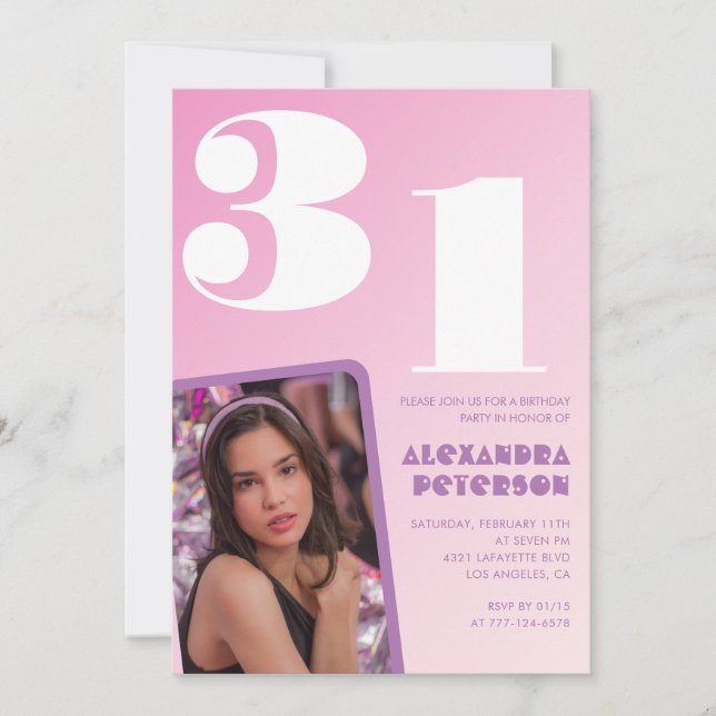 Invitation Cartons d'invitation rose pour 31e anniversaire Ph (Devant)