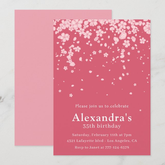 Invitation Cartons d'invitation rose pour 35e anniversaire Bo (Devant / Derrière)