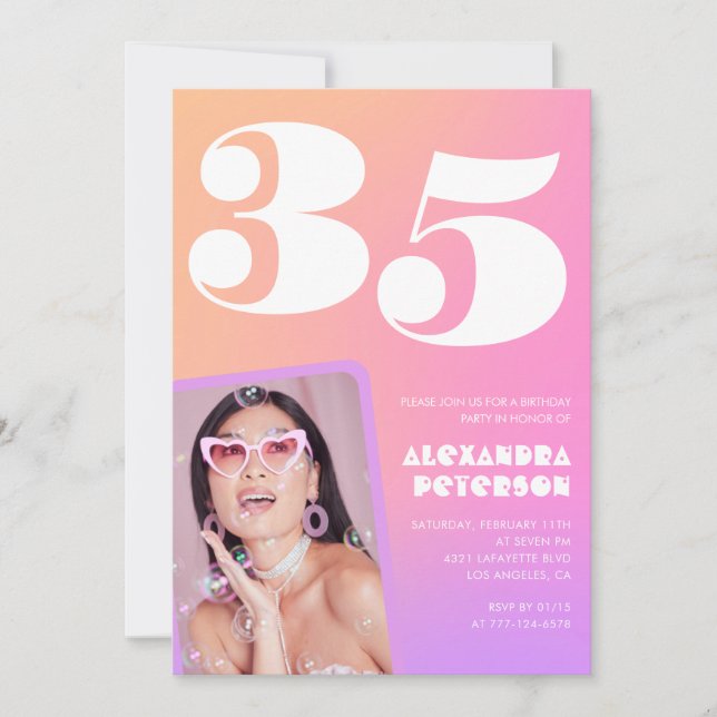 Invitation Cartons d'invitation rose pour 35e anniversaire Ph (Devant)