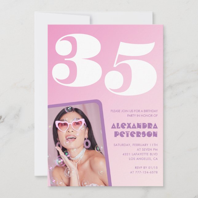 Invitation Cartons d'invitation rose pour 35e anniversaire Ph (Devant)