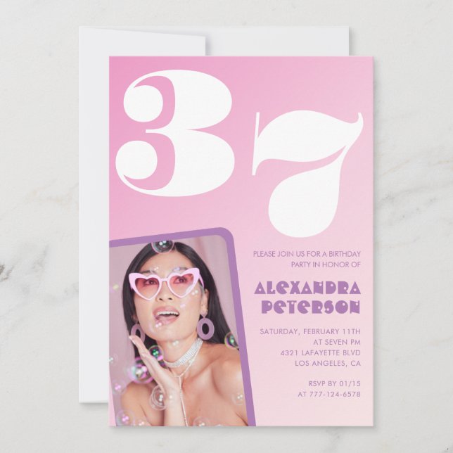 Invitation Cartons d'invitation rose pour 37e anniversaire Ph (Devant)