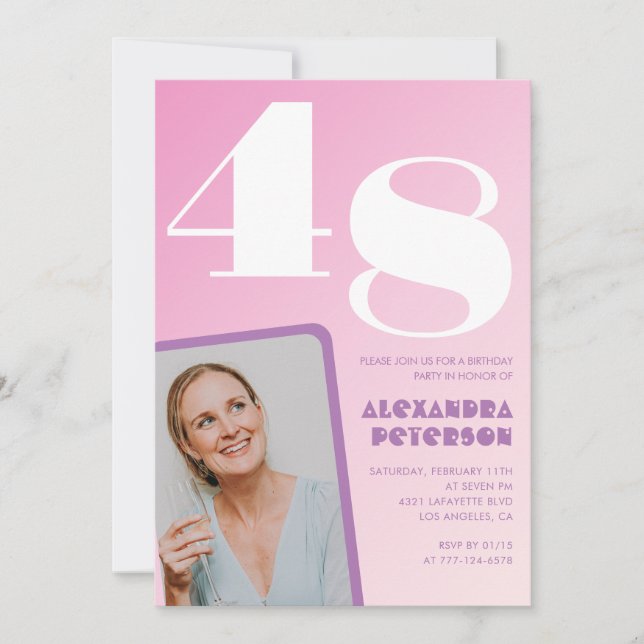Invitation Cartons d'invitation rose pour 48e anniversaire Ph (Devant)