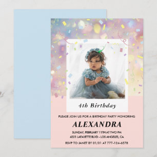 Invitation Cartons d'invitation rose pour 4ème anniversaire C