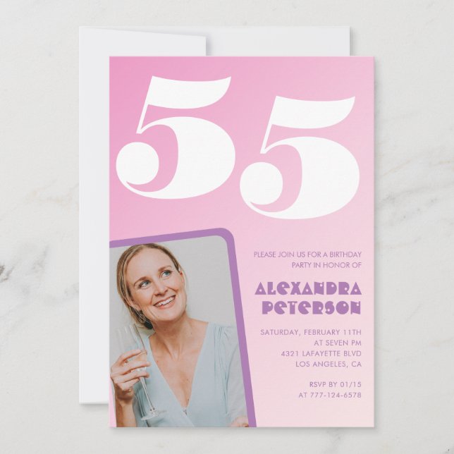 Invitation Cartons d'invitation rose pour 55e anniversaire Ph (Devant)