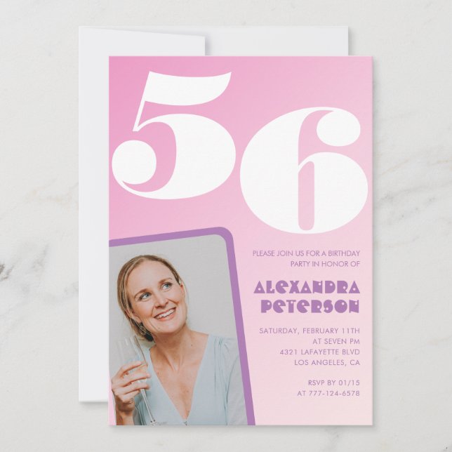 Invitation Cartons d'invitation rose pour 56e anniversaire Ph (Devant)