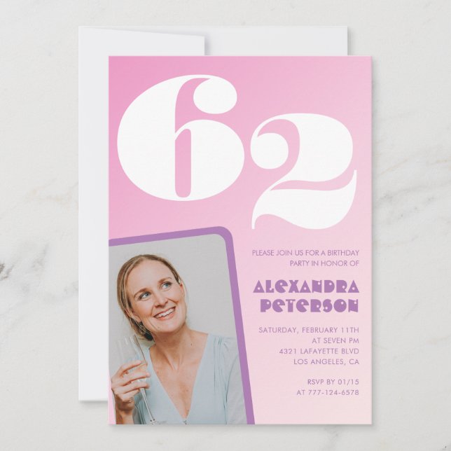 Invitation Cartons d'invitation rose pour 62e anniversaire Ph (Devant)