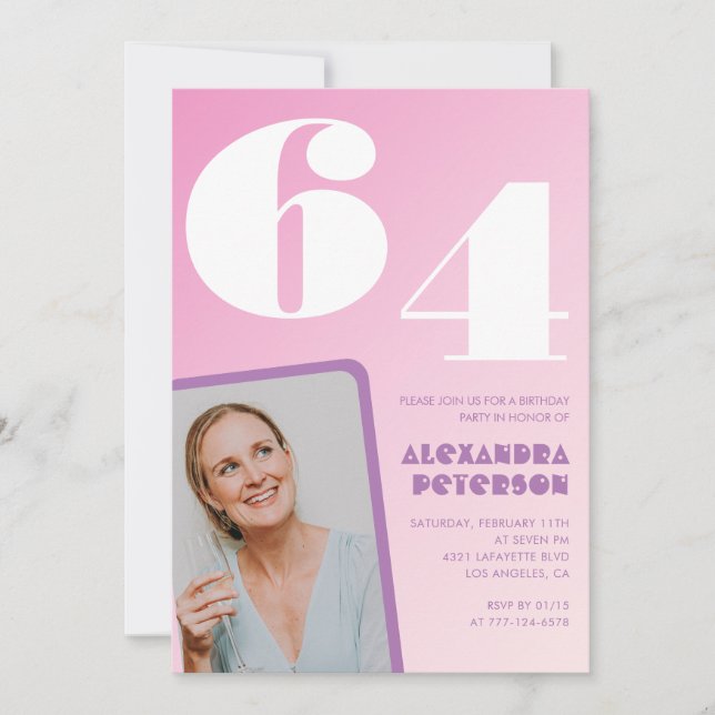 Invitation Cartons d'invitation rose pour 64e anniversaire Ph (Devant)
