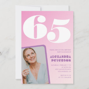Invitation Cartons d'invitation rose pour 65 ans avec Photo R