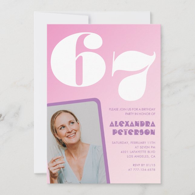 Invitation Cartons d'invitation rose pour 67e anniversaire Ph (Devant)
